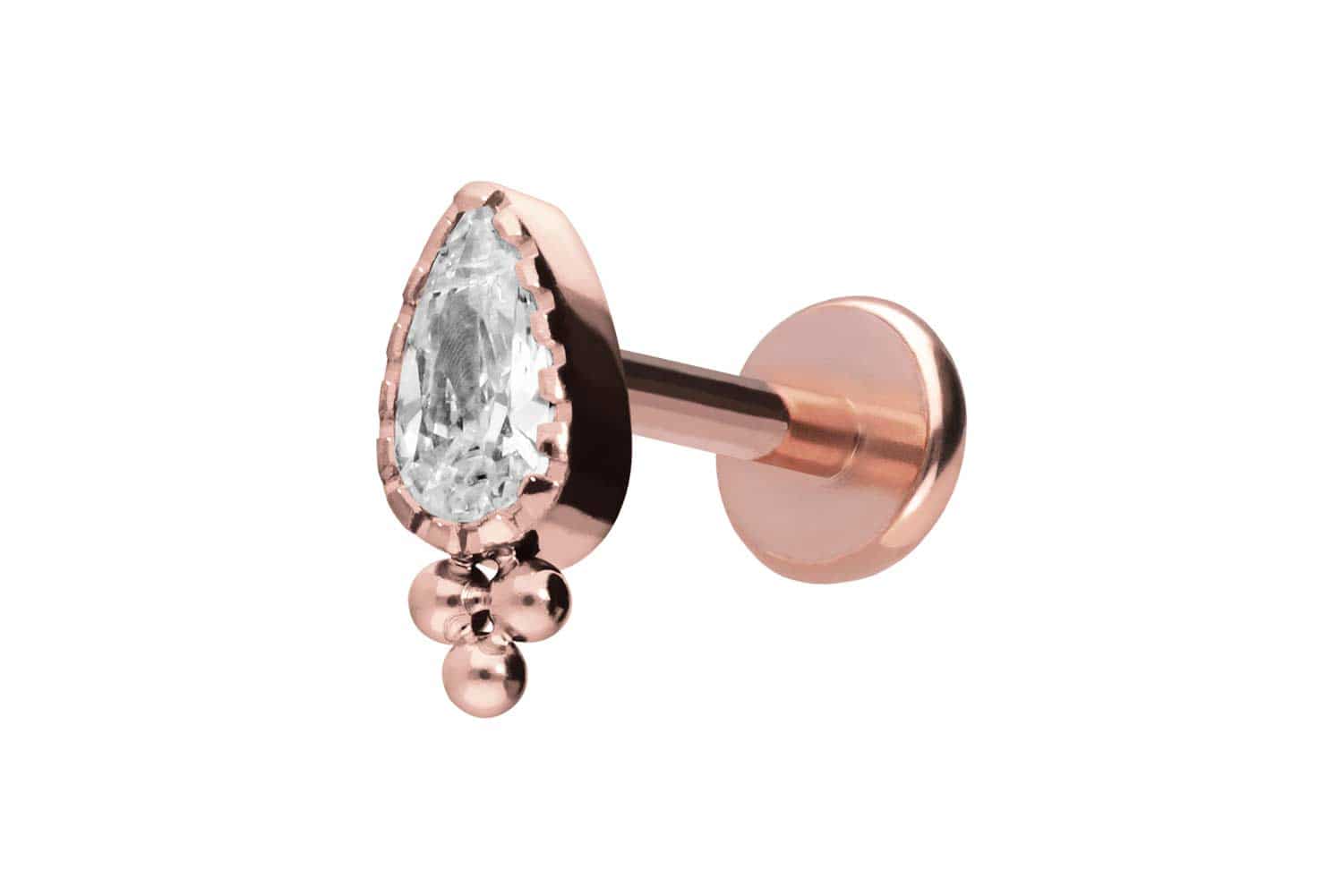 Titan Labret Piercing mit Push Fit KRISTALLTROPFEN + KUGELN